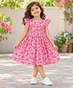 The Magic Wand Woven Frill Sleeves Butterfly Printed Schiffli Embroidered Dress - Pink
