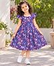 The Magic Wand Woven Frill Sleeves Floral & Smiley Face Printed Dress - Navy Blue