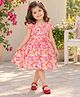 The Magic Wand Rayon Woven Half Puffed Sleeves Heart Printed Dress - Pink