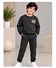 3PIN Cotton Tencel Blend Knit Full Sleeves Speed Unit Text Printed Coordinating Tee & Pants Set - Black