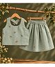 A Toddler Thing Cotton Woven Sleeveless Floral Embroidered Top & Skirt Set - Green