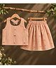 A Toddler Thing Cotton Woven Sleeveless Floral Embroidered Top & Skirt Set - Peach