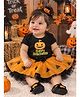 TINY MINY MEE Halloween Theme Half Sleeves Happy Halloween Text Printed Onesie & Tutu Skirt Costume Set - Multi Colour