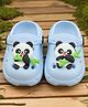 Yellow Bee Panda Applique Detailed Perforated Slingback Clogs - Blue