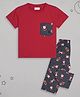 Sheer Love Cotton Jersey Knit Half Sleeves Santa Claus Pocket Printed Tee & Pajamas Night Suit - Red