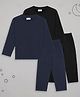 Sheer Love Cotton Jersey Knit Pack Of 2 Full Sleeves Solid Tee & Pajamas Night Suit - Navy Blue & Black
