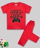 Sheer Love Cotton Jersey Knit Half Sleeves I Dont Grow Up I Level Up Text Printed Tee & Pajamas Night Suit - Coral Red