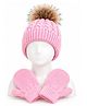 Priaansha Creation Cable Knit Detailed & Pom Pom Embellished Hat & Mittens Set - Pink - Circumference - 50 Cms