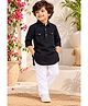 KAVEE 100% Cotton Knit Full Sleeves Solid Pathani Kurta & Pyjama Set - Black