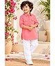 KAVEE 100% Cotton Knit Full Sleeves Solid Pathani Kurta & Pyjama Set - Peach