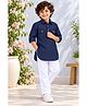 KAVEE 100% Cotton Knit Full Sleeves Solid Pathani Kurta & Pyjama Set - Navy Blue