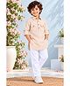 KAVEE 100% Cotton Knit Full Sleeves Solid Pathani Kurta & Pyjama Set - Beige