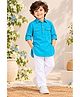 KAVEE 100% Cotton Knit Full Sleeves Solid Pathani Kurta & Pyjama Set - Teal