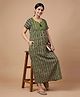 BREATHABLES Cotton Woven Half Sleeves Geometric Printed Maternity Nighty - Green
