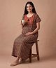 BREATHABLES Cotton Woven Half Sleeves Geometric Printed Maternity Nighty - Red
