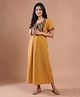 BREATHABLES Cotton Woven Half Sleeves Striped Maternity Nighty - Yellow