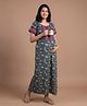 BREATHABLES Cotton Woven Half Sleeves Floral Printed Maternity Nighty - Blue