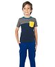 Cherry Crumble by Nitt Hyman Half Sleeves T-Shirt With Front Pocket - Navy Blue & Grey