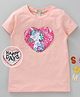 Memory Life Short Sleeves Tee Sequin Flip Happy Design - Peach