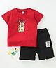 Meng Wa Half Sleeves Tee With Elasticated Shorts Pineapple Print - Red