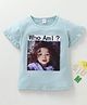 Meng Wa Half Sleeves Top Who Am I Print - Teal Blue