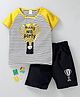 Meng Wa Half Raglan Sleeves Striped Tee Parachute Print - Yellow Black
