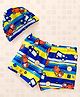 Yellowbee All Over Car Printed Swimming Shorts with Cap - Blue & Yellow