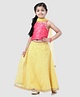 Babyhug Sleeveless Choli And Chevron Lehenga With Dupatta Floral Detailing - Yellow Pink