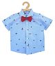 Campana Fish & Boat Print Half Sleeves Bowtie Shirt - Blue