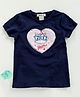 Memory Life Half Sleeves Tee Heart Shape Sequin Flip Design - Navy