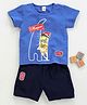 Meng Wa Half Sleeves Tee With Shorts Long Road Print - Blue
