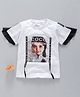 Meng Wa Half Sleeves Netted Hem Top Fashion Graphic Print - White Black