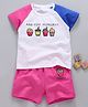 Meng Wa Half Sleeves Tee With Shorts Fast Food Print - White Pink