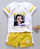 Meng Wa Half Sleeves Graphic Tee With Shorts Text Print - Yellow White
