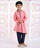 Babyhug Full Sleeves Asymmetrical Kurta And Pyjama Embroidered - Pink Navy Blue