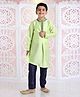 Babyhug Full Sleeves Asymmetrical Kurta And Pyjama Embroidered -  Green Navy Blue