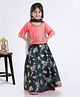 Babyhug Half Sleeves Floral Embellished Lehenga Set - Dark Green Coral