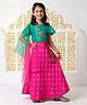 Babyhug Brocade Lehenga With Embroidered Flutter Sleeves Choli & Dupatta - Pink Green