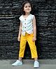 Piccolo Solid Sleeveless Top With Front Knot Pants - Yellow & Off White