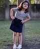 Piccolo Solid Half Sleeves Tee With Button Down Skirt - Grey & Blue