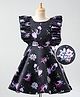 Kidsdew Unicorn & Flower Printed Short Sleeves Dress - Black