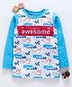 Eteenz Full Sleeves T-Shirt Awesome Print - Teal Blue