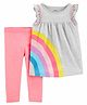 2-Piece Rainbow Jersey Top & Legging Set - Grey Pink