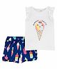 Carter's 2-Piece Ice Cream Flutter Tee & Elasticated Shorts  - White Blue