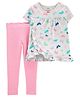 Carter's Half Sleeves Top With leggings Butterfly Print - Grey Pink
