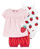 Carter's 3-Piece Strawberry Tee & Little Short Set with Onesie - Pink Red