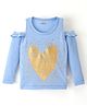 Olio Kids Cold Shoulder Top Heart Print - Sky Blue