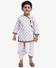 Bownbee Full Sleeves Motif Design Kurta With Dhoti - White
