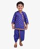 Bownbee Full Sleeves Motif Design Kurta With Dhoti - Blue