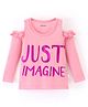 Olio Kids Full Sleeves Cold Shoulder Top Text Print - Pink